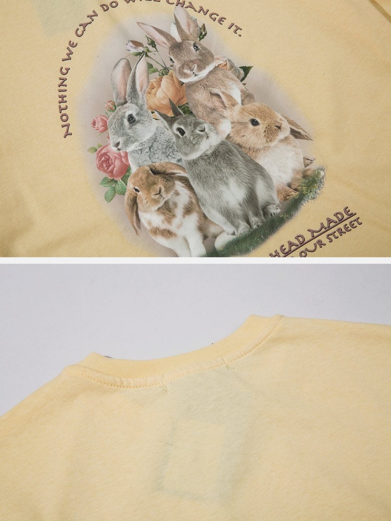 Jaune  T Shirts Aelfric Eden Rabbit Print 3d Dimensional Design Tee - OPX-7386524